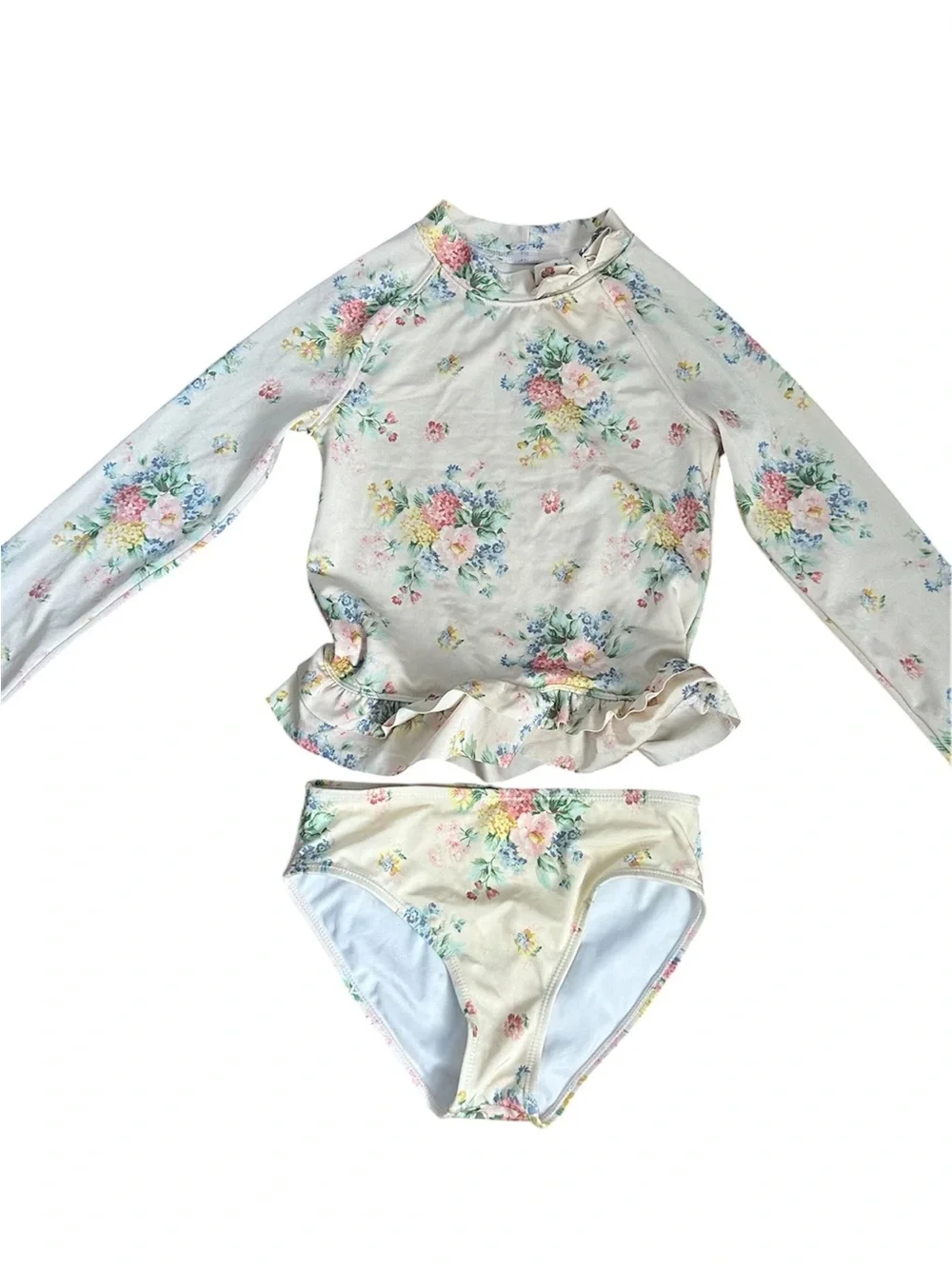 Janie and Jack Cream Floral Long-Sleeve Rash Guard Swim Set